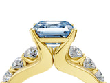 Yellow gold Fancy Blue Asscher  Brilliant Solitaire with Side Stones on a Pave Band and Four-Prong Setting_33