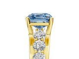 Yellow gold Fancy Blue Asscher  Brilliant Solitaire with Side Stones on a Pave Band and Four-Prong Setting_34