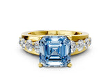 Yellow gold Fancy Blue Asscher  Brilliant Solitaire with Side Stones on a Pave Band and Four-Prong Setting_36