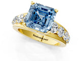 Yellow gold Fancy Blue Asscher  Brilliant Solitaire with Side Stones on a Pave Band and Four-Prong Setting_37