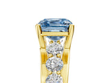 Yellow gold Fancy Blue Asscher  Brilliant Solitaire with Side Stones on a Pave Band and Four-Prong Setting_41
