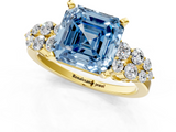 Yellow gold Fancy Blue Asscher  Cluster Diamond Engagement Ring with Pavé Band and Four-Prong Setting_18