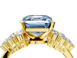 Yellow gold Fancy Blue Asscher  Cluster Diamond Engagement Ring with Pavé Band and Four-Prong Setting_21