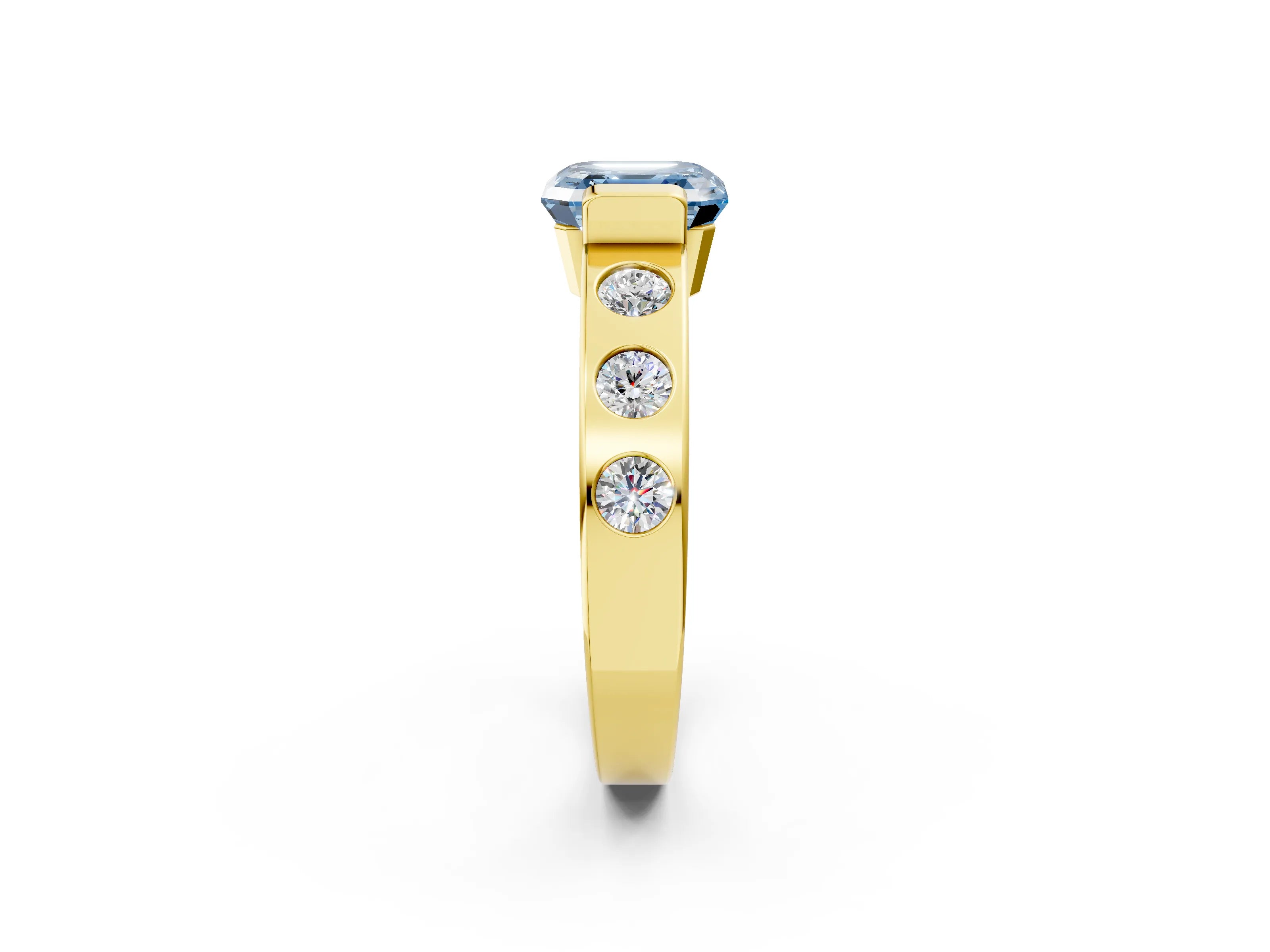 Yellow gold Fancy Blue Asscher Cut Brilliant Channel-Set Diamond Ring with Bezel Prong Setting_2