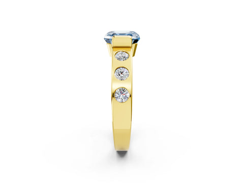 Yellow gold Fancy Blue Asscher Cut Brilliant Channel-Set Diamond Ring with Bezel Prong Setting_2