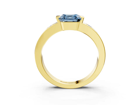 Yellow gold Fancy Blue Asscher Cut Brilliant Channel-Set Diamond Ring with Bezel Prong Setting_3