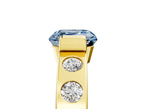 Yellow gold Fancy Blue Asscher Cut Brilliant Channel-Set Diamond Ring with Bezel Prong Setting_5