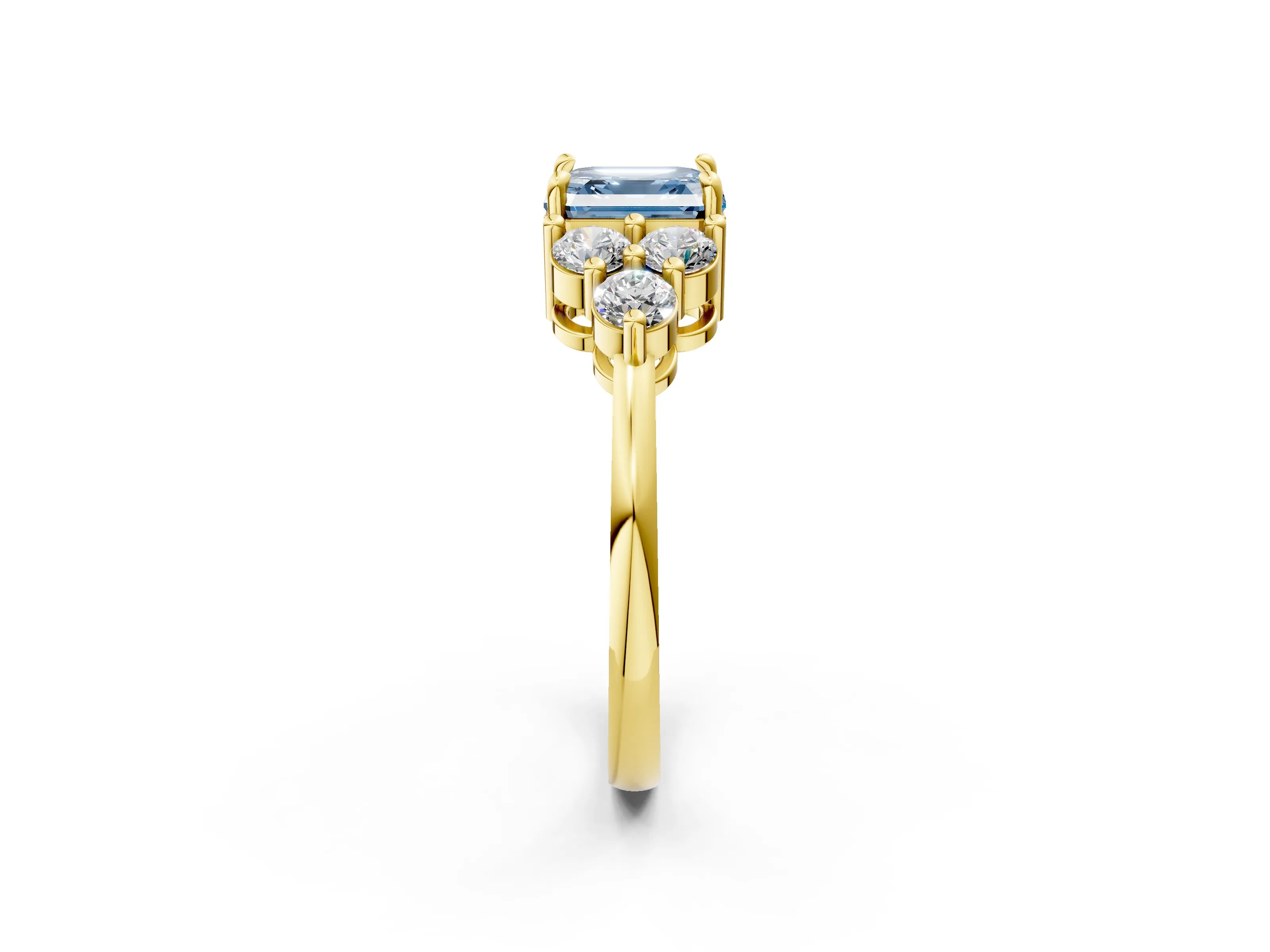 Yellow gold Fancy Blue Asscher Cut Brilliant Diamond Cluster Accent Solitaire Ring with Prong Setting_2