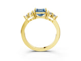 Yellow gold Fancy Blue Asscher Cut Brilliant Diamond Cluster Accent Solitaire Ring with Prong Setting_3