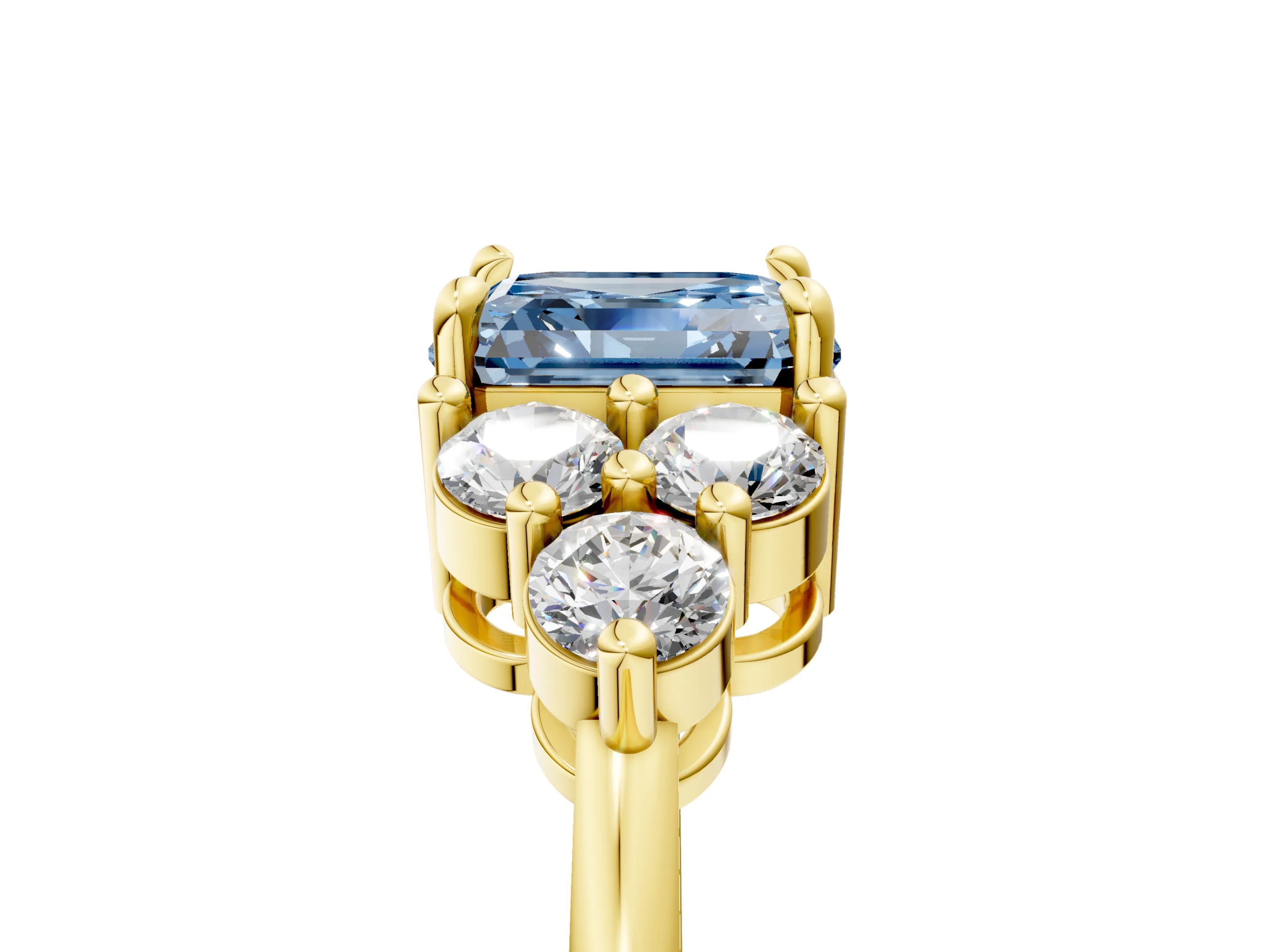 Yellow gold Fancy Blue Asscher Cut Brilliant Diamond Cluster Accent Solitaire Ring with Prong Setting_5