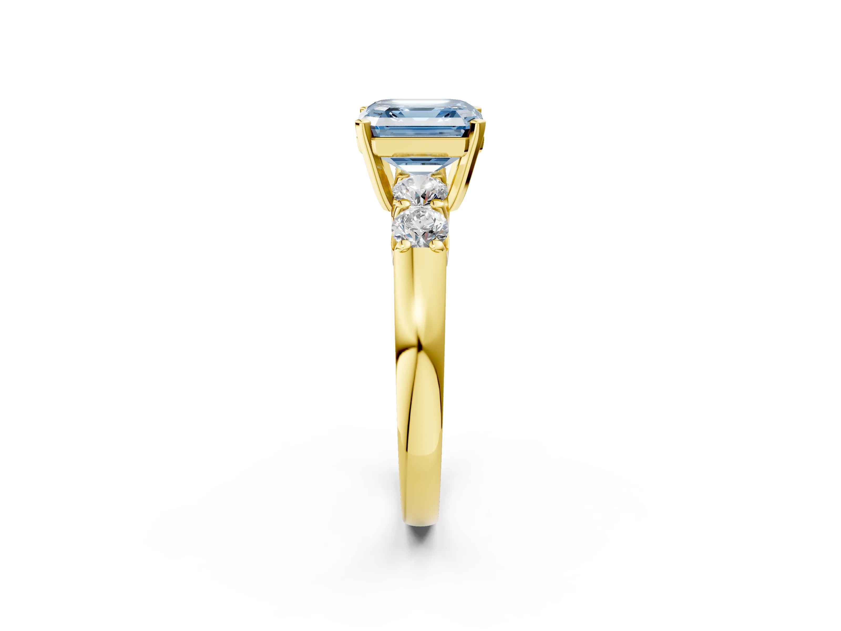 Yellow gold Fancy Blue Asscher Cut Brilliant Diamond Five-Stone Engagement Ring with Prong Setting on a Classic Band_5