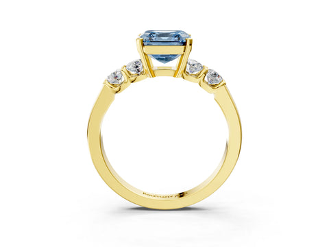 Yellow gold Fancy Blue Asscher Cut Brilliant Diamond Five-Stone Engagement Ring with Prong Setting on a Classic Band_6