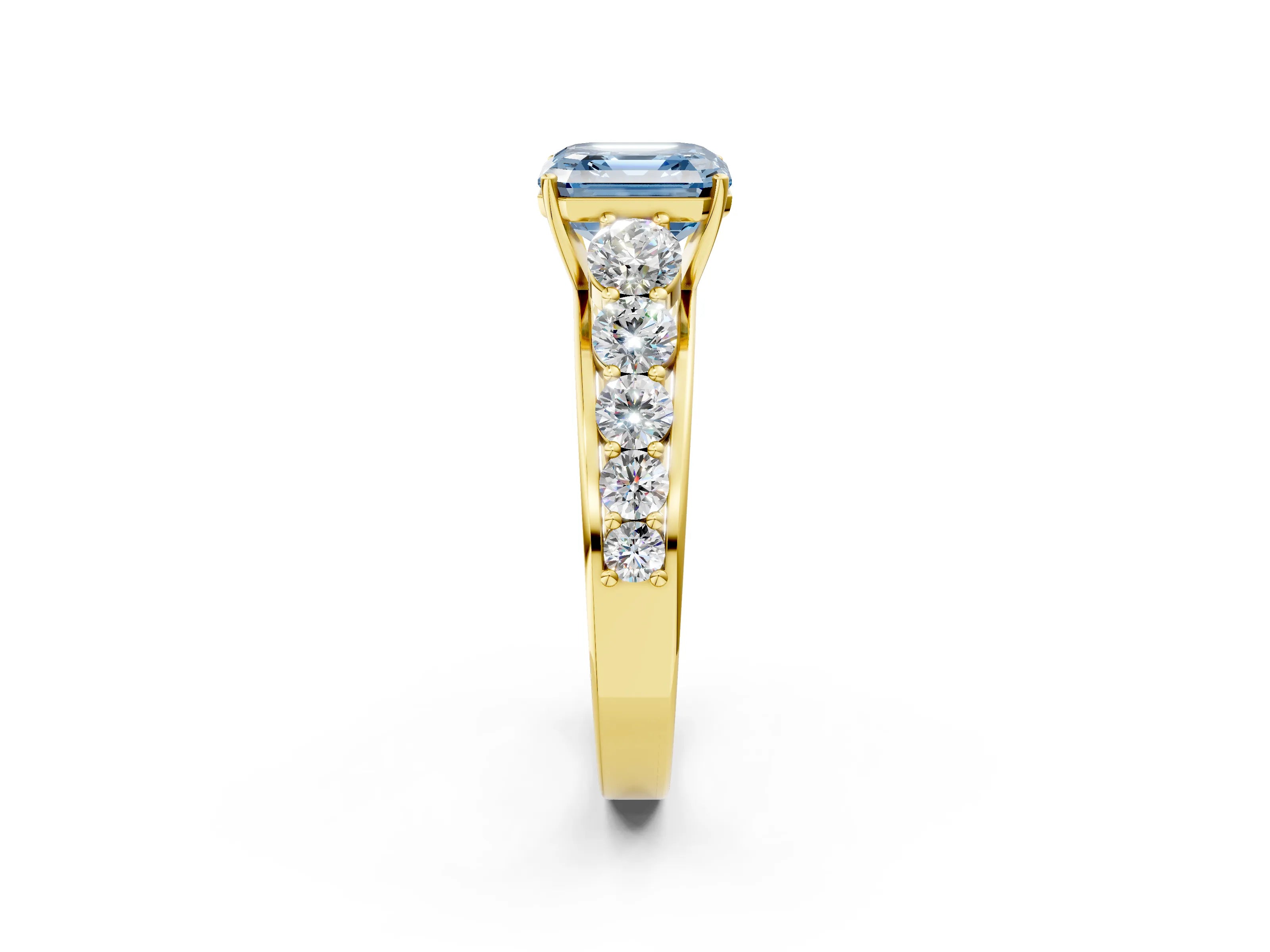 Yellow gold Fancy Blue Asscher Cut Brilliant Diamond Pavé Band with Six-Prong Setting_2