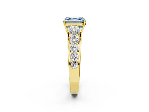 Yellow gold Fancy Blue Asscher Cut Brilliant Diamond Pavé Band with Six-Prong Setting_2