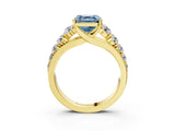 Yellow gold Fancy Blue Asscher Cut Brilliant Diamond Pavé Band with Six-Prong Setting_3