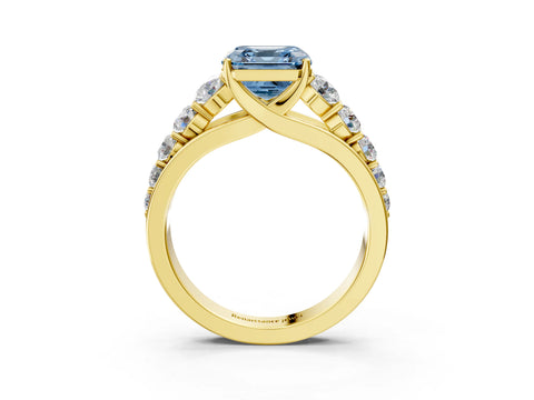 Yellow gold Fancy Blue Asscher Cut Brilliant Diamond Pavé Band with Six-Prong Setting_3