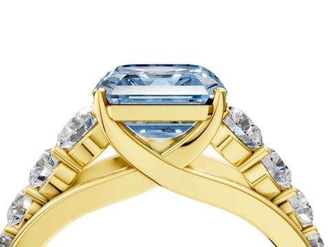 Yellow gold Fancy Blue Asscher Cut Brilliant Diamond Pavé Band with Six-Prong Setting_4