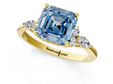 Yellow gold Fancy Blue Asscher Cut Brilliant Diamond Solitaire Ring with Pear Side Stones and Four-Prong Setting_4