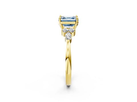Yellow gold Fancy Blue Asscher Cut Brilliant Diamond Solitaire Ring with Pear Side Stones and Four-Prong Setting_5