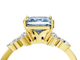 Yellow gold Fancy Blue Asscher Cut Brilliant Diamond Solitaire Ring with Pear Side Stones and Four-Prong Setting_7