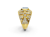 Yellow gold Fancy Blue Asscher Cut Brilliant Halo Pave Diamond Milgrain Ring_2
