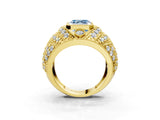 Yellow gold Fancy Blue Asscher Cut Brilliant Halo Pave Diamond Milgrain Ring_3