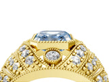 Yellow gold Fancy Blue Asscher Cut Brilliant Halo Pave Diamond Milgrain Ring_4