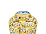 Yellow gold Fancy Blue Asscher Cut Brilliant Halo Pave Diamond Milgrain Ring_5