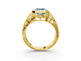 Yellow gold Fancy Blue Asscher Cut Brilliant Milgrain Filigree Diamond Ring with Square Prong Setting_3
