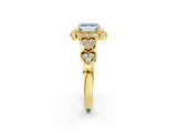 Yellow gold Fancy Blue Asscher Cut Brilliant Milgrain Pave Heart Band Solitaire Ring_2