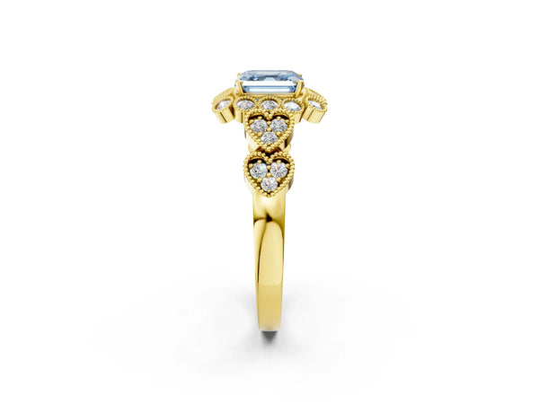 Yellow Gold Asscher Cut Milgrain Halo Engagement Ring Setting for Fancy Blue Center