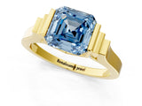 Yellow gold Fancy Blue Asscher Cut Brilliant Solitaire Diamond Ring with Channel Set Band and Bar Prong Setting_1