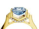 Yellow gold Fancy Blue Asscher Cut Brilliant Solitaire Diamond Ring with Channel Set Band and Bar Prong Setting_4