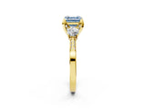 Yellow gold Fancy Blue Asscher Cut Brilliant Three-Stone Diamond Ring with Pavé Band and Four-Prong Setting_5