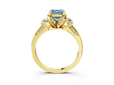 Yellow gold Fancy Blue Asscher Cut Brilliant Three-Stone Diamond Ring with Pavé Band and Four-Prong Setting_6