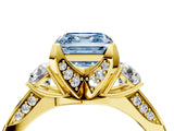 Yellow gold Fancy Blue Asscher Cut Brilliant Three-Stone Diamond Ring with Pavé Band and Four-Prong Setting_7