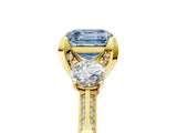 Yellow gold Fancy Blue Asscher Cut Brilliant Three-Stone Diamond Ring with Pavé Band and Four-Prong Setting_8