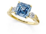 Yellow gold Fancy Blue Asscher Cut Brilliant Three-Stone Pave Band with Four-Prong Setting_1