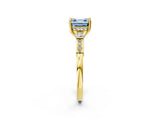 Yellow gold Fancy Blue Asscher Cut Brilliant Three-Stone Pave Band with Four-Prong Setting_2