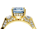 Yellow gold Fancy Blue Asscher Cut Brilliant Three-Stone Pave Band with Four-Prong Setting_4