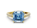 Yellow gold Fancy Blue Asscher  Cut Cathedral Pave Diamond Engagement Ring with Six-Prong Setting_31