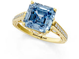 Yellow gold Fancy Blue Asscher  Cut Cathedral Pave Diamond Engagement Ring with Six-Prong Setting_32