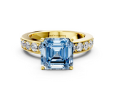 Yellow gold Fancy Blue Asscher  Cut Channel Set Diamond Engagement Ring with Four-Prong Setting
