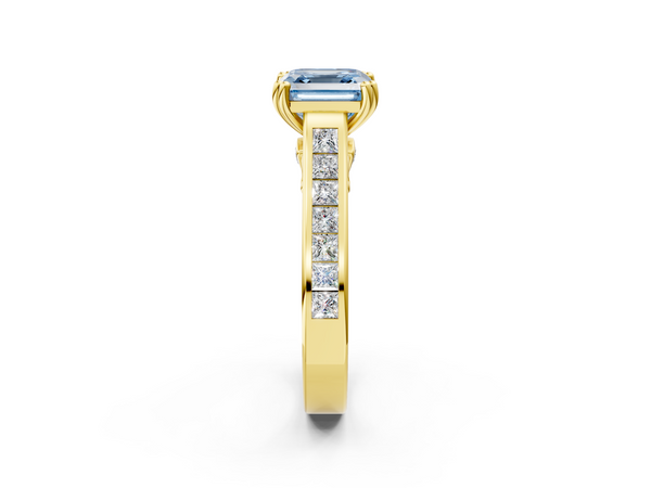 Yellow Gold Asscher Cut Channel Set Solitaire Engagement Ring Setting for Fancy Blue Center with Double Claw Prongs