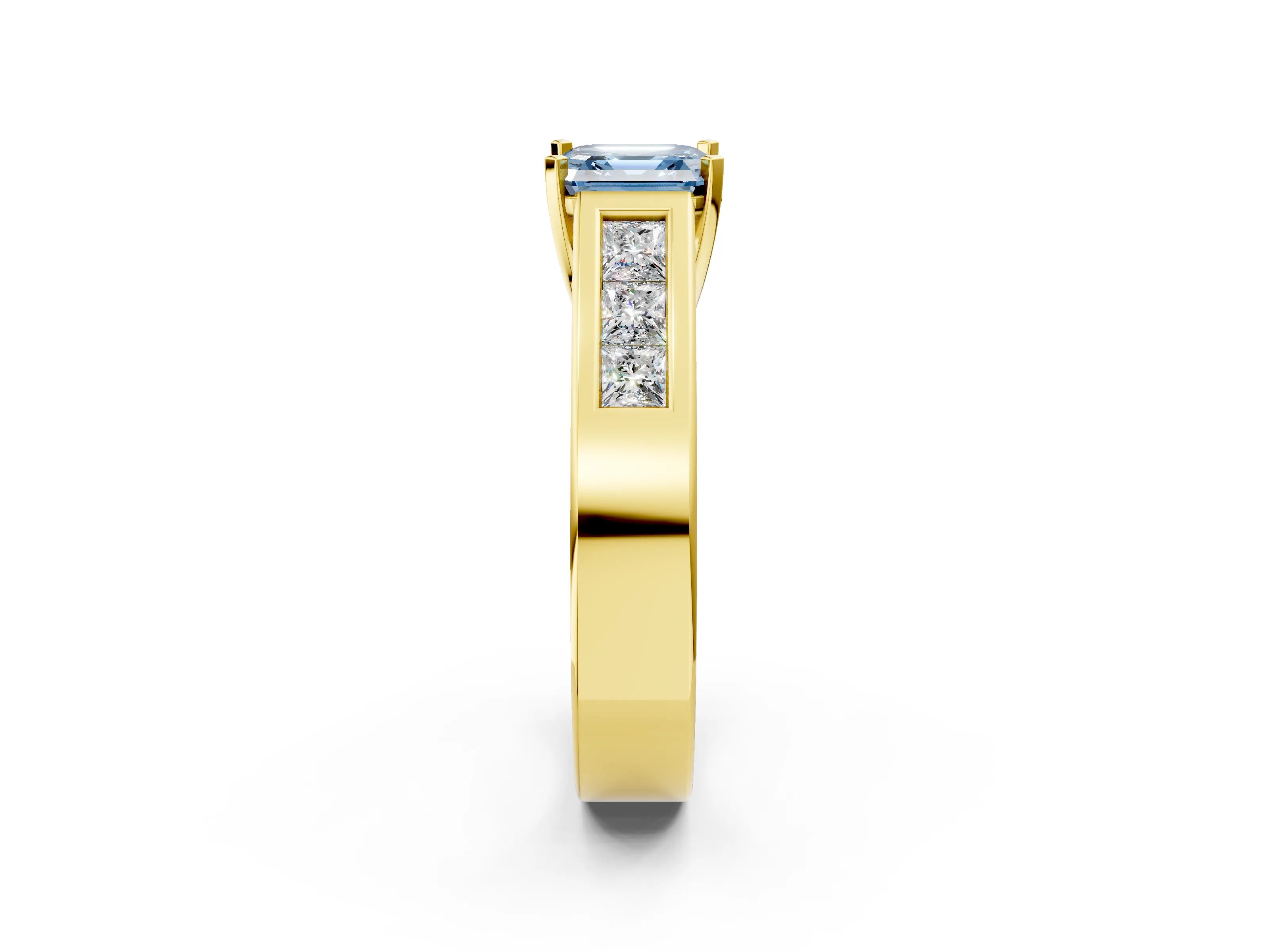 Yellow gold Fancy Blue Asscher Cut Cut Channel Set Solitaire Ring with Four-Prong Setting_2