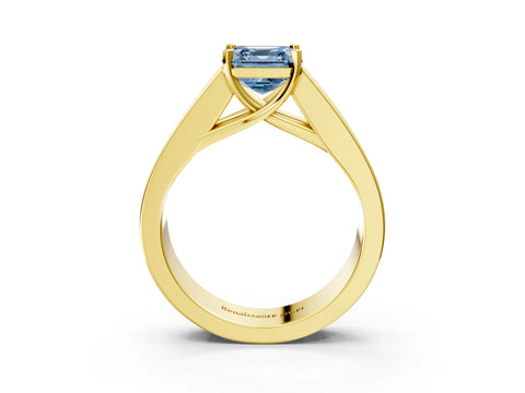 Yellow gold Fancy Blue Asscher Cut Cut Channel Set Solitaire Ring with Four-Prong Setting_3