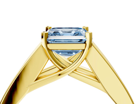 Yellow gold Fancy Blue Asscher Cut Cut Channel Set Solitaire Ring with Four-Prong Setting_4