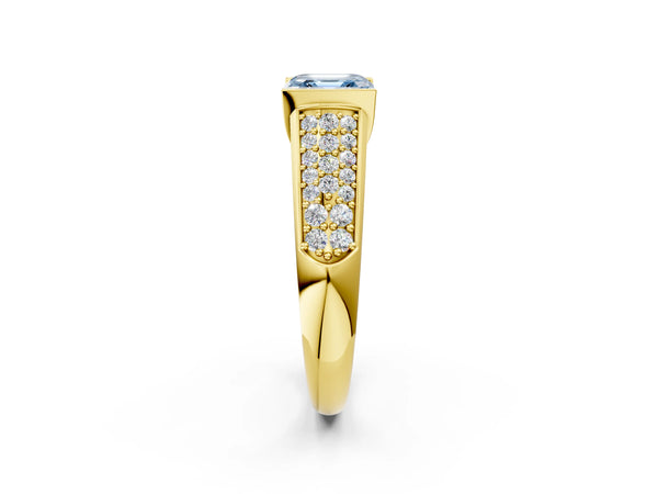 Yellow gold Fancy Blue Asscher Cut Diamond Channel Set Pave Band with Tension Prong Setting