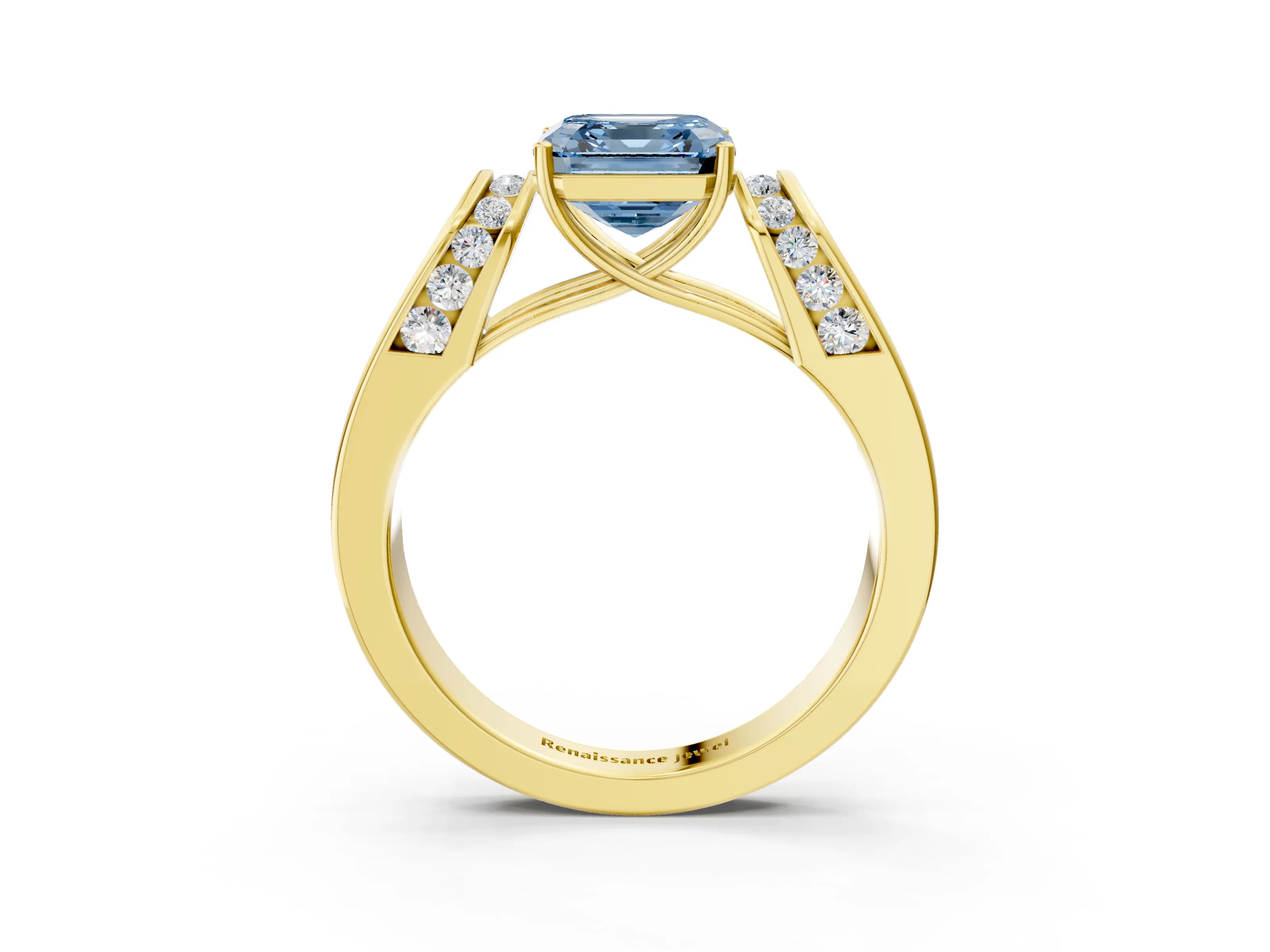 Yellow gold Fancy Blue Asscher Cut Cut Diamond Channel Set Solitaire Ring with Four-Prong Setting_3