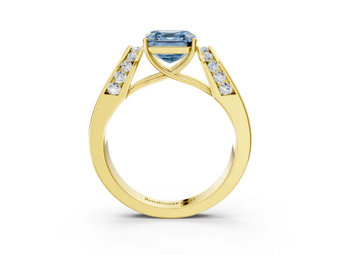 Yellow gold Fancy Blue Asscher Cut Cut Diamond Channel Set Solitaire Ring with Four-Prong Setting_3